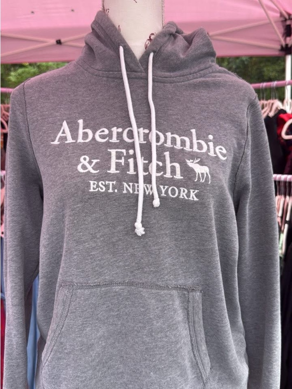 Abercrombie & Fitch Heather Gray Pullover Hoodie with White Logo